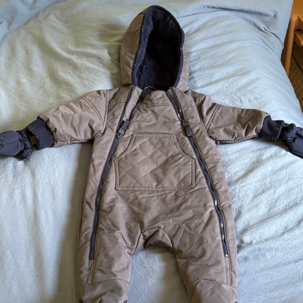 Urban Republic Brown Quilted Baby Hooded Snowsuit